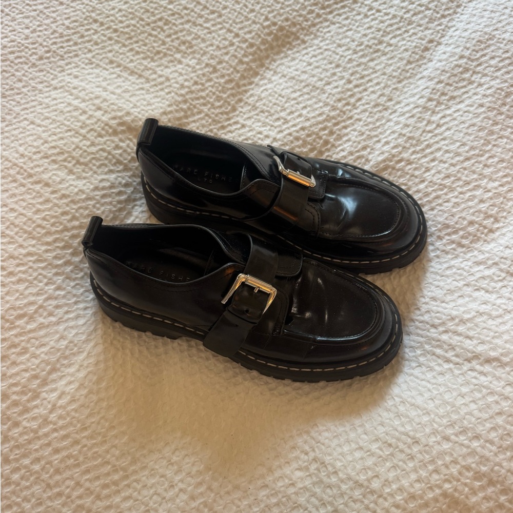 Marc Fisher Black Patent Buckle Loafers
